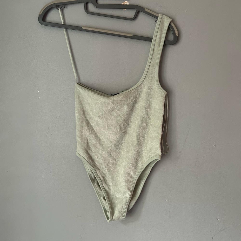 Zara Limitless Contour Collection Terry Cloth One Shoulder Bodysuit M-L. New!
